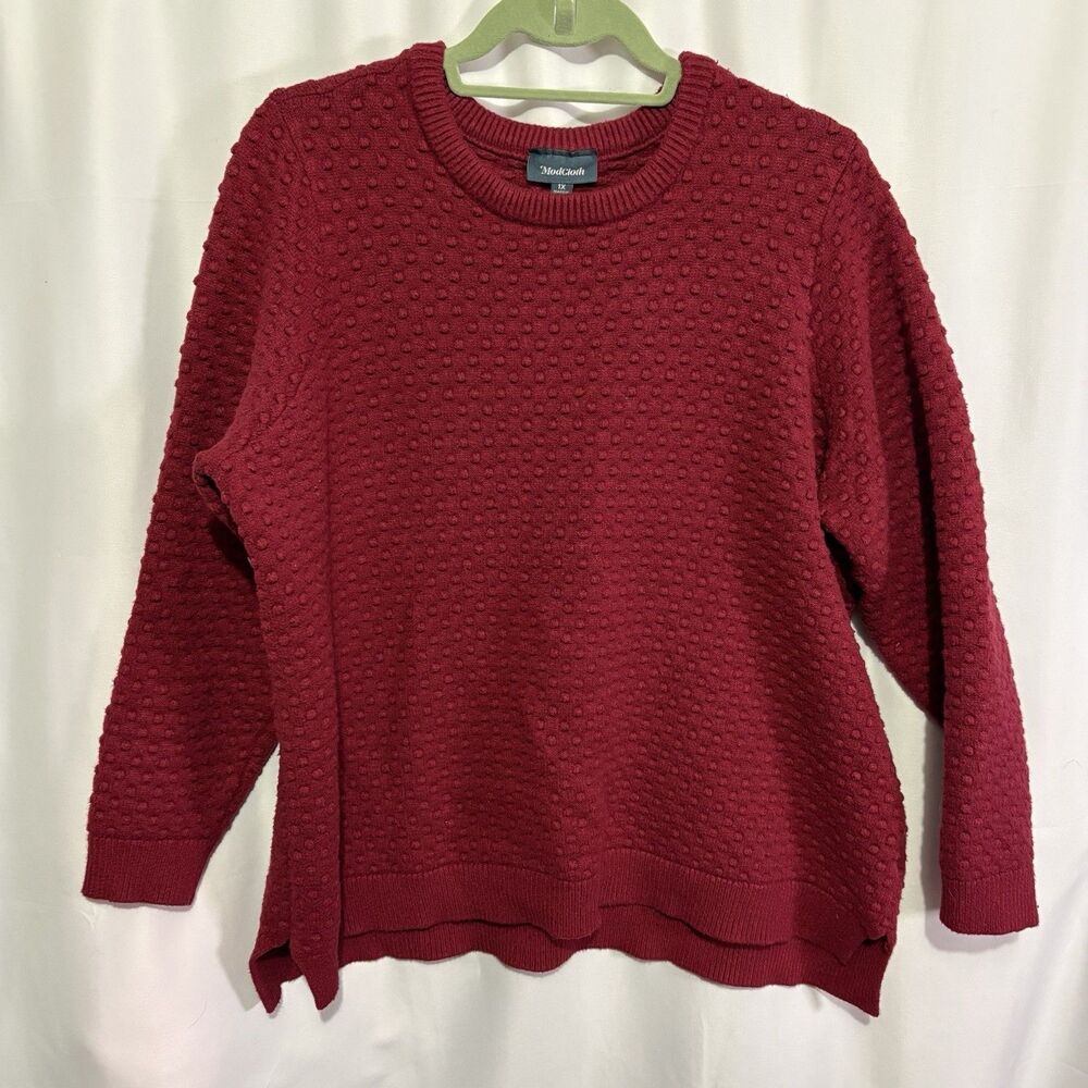 ModCloth Sweater Womens 1X Red Berry Excellent Example Textured Knit Popcorn
